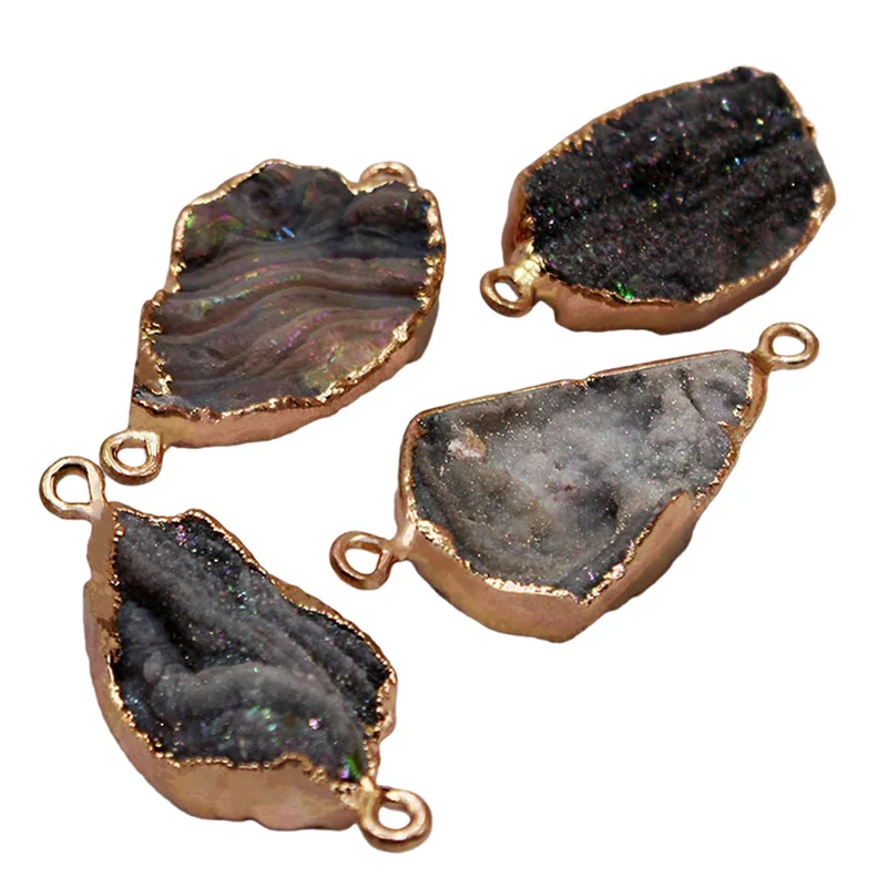 

Natural Agates Necklace Sun Druzy Raw Stone Plating Wrap Galactic Connector bracelet DIY Accessory Goldtone Color