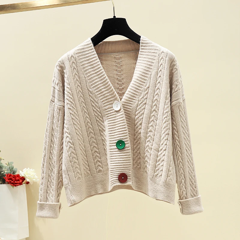 Женский трикотажный свитер на пуговицах с V-образным вырезом |