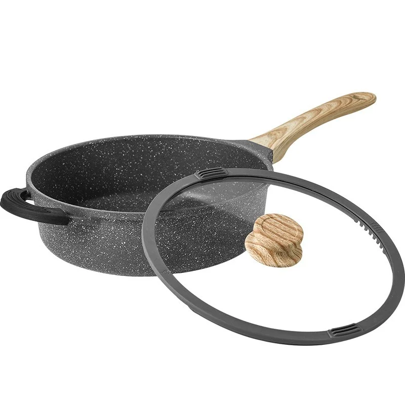 

24/28CM Frying Pan with Lid Rivetless Design Pot Durable Non-stick Pans PFOA-free Wok One Piece Pancakes Fryer for Induction