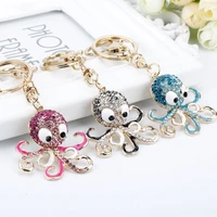 rhinestone octopus pendant keychain jewelry cute cartoon crystal keyring ocean animal key chain girl handbag purse accessories