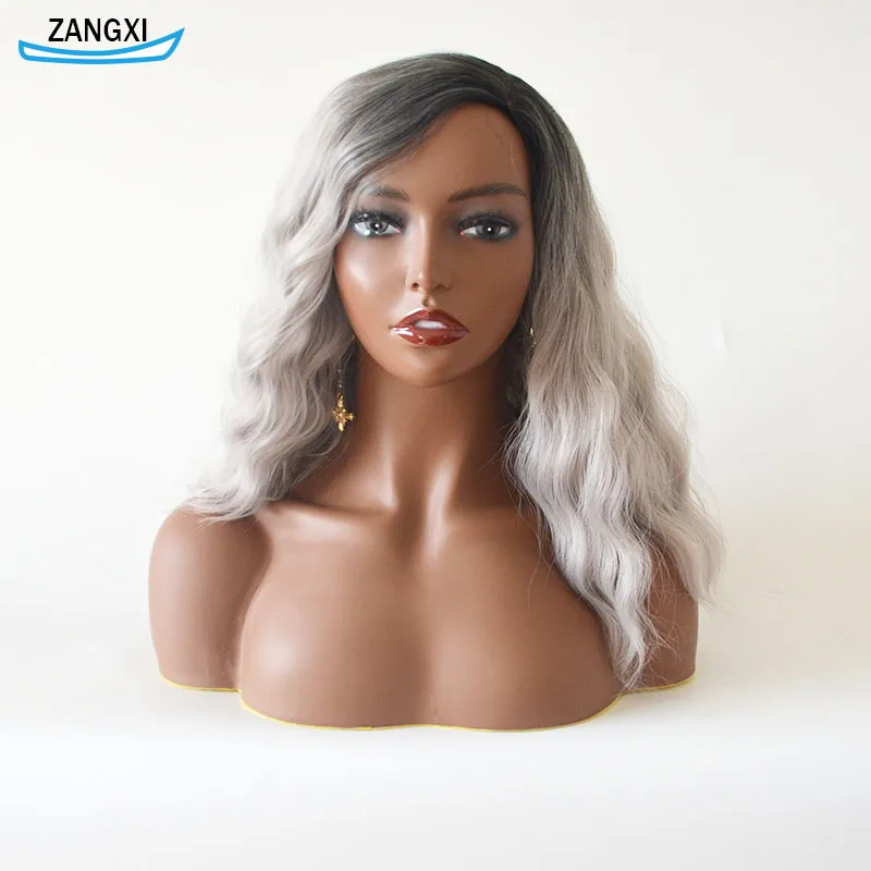 Парики из синтетических волос для женщин с эффектом омбре черными и белыми