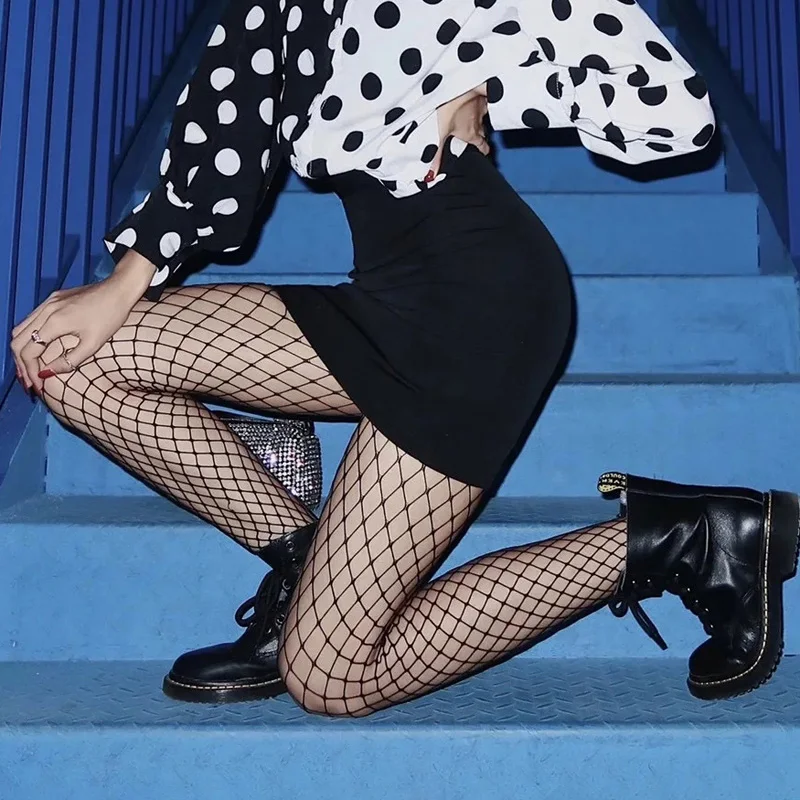 Женские длинные сексуальные чулки в сеточку белые черные колготки сетчатые