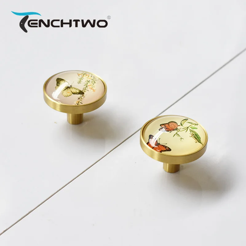 TENCHTWO латунь в ретростиле с изображением бабочки для узор Хрустальная ручка