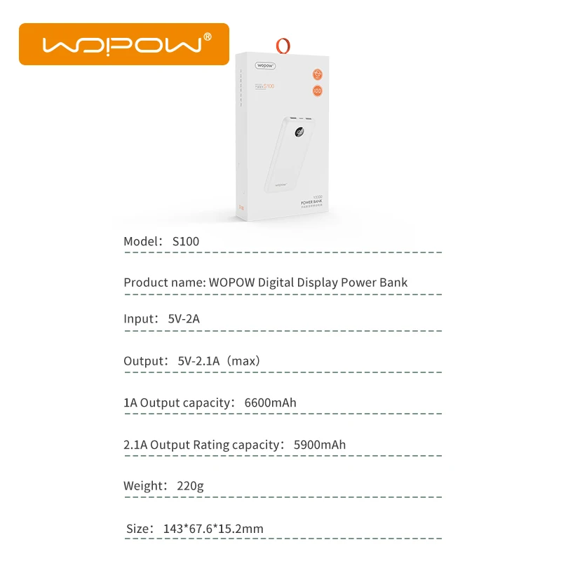 

WOPOW Power Bank 10000mAh for Xiaomi Fast Charge External Battery with LED Display Portable Charger Dual USB Powerbank for Phone