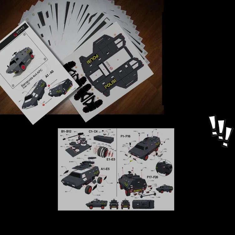 

Army Vehicle 4x4 Indonesia APC Armored Vehicle Tank 3d Paper Model Stereo Handmade Drawing Military Speelgoed Auto Wheels 1:33