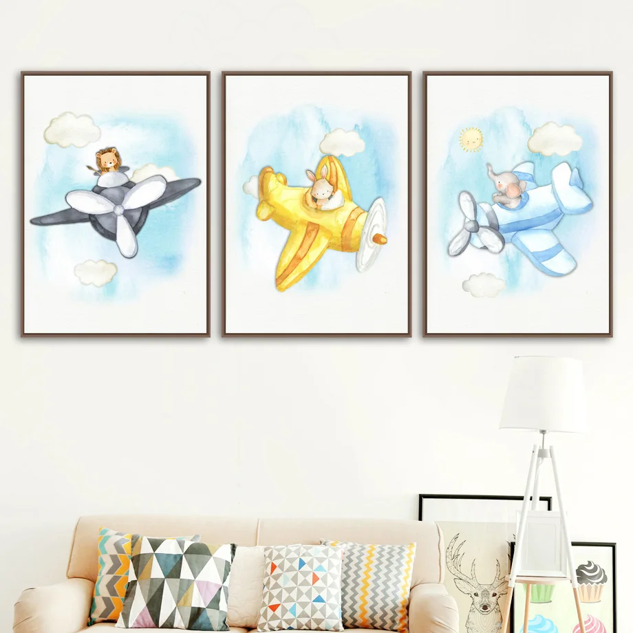 

pilot giraffe Lion Elephant Rabbit Nursery Wall Art Canvas Painting Nordic Posters And Prints Wall Pictures Baby Kids Room Decor