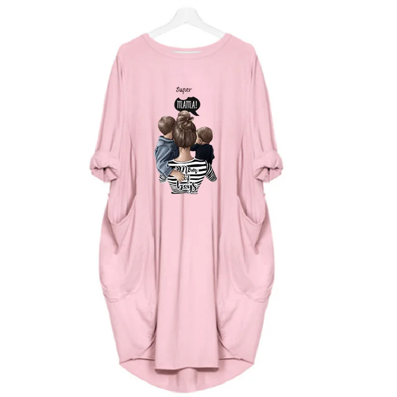 

Spring and Autumn medium Dress Long Sleeve Loose Dresses for Women Casual Neck Pocket Maternity Clothes Women's fashion платье