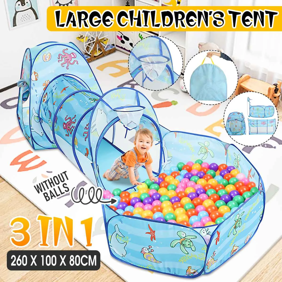 

3 In 1 Play Tent Baby Toys Ball Pool for Children Kids Castle Balls Pool Foldable Kids Play Game Tent Playpen Tunnel Play House