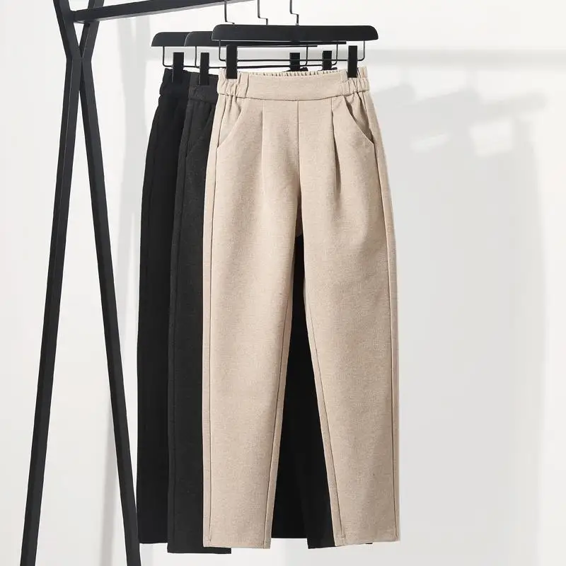 

2022 Woman Winter Autumn Fashion Casual Thick Warm Trousers Female New High Waist Straight Loose Versatile LadiesTrousers H12