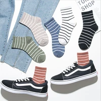 new striped womens mid tube socks japanese casual all match thin korean sports stockings mens breathable and sweat absorbent