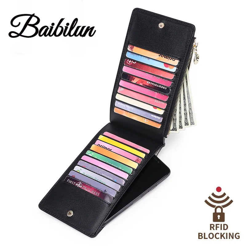 Вместительный женский кожаный кошелек с RFID-защитой для хранения нескольких карт