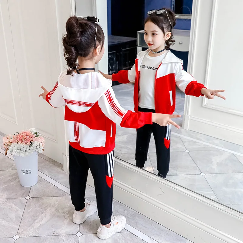 Спортивный костюм для девочек спортивный 2019 г. Осенние детские куртки в полоску