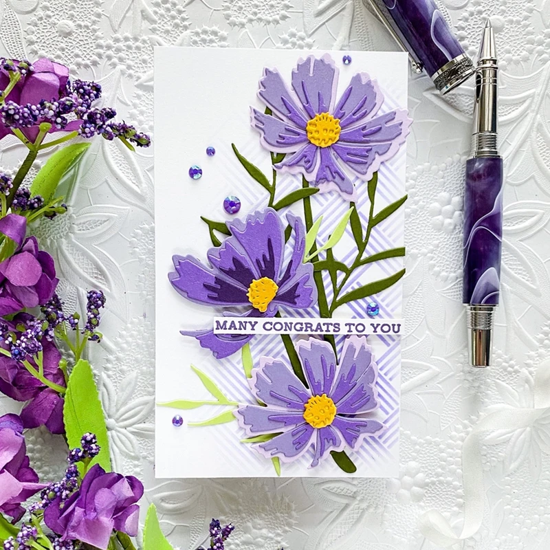 

Beautiful friendly Flower Metal Cutting Die And Stamp DIY Emboss Stencil Flower And Leaf Stem Scrapbooking Dies for Card Making