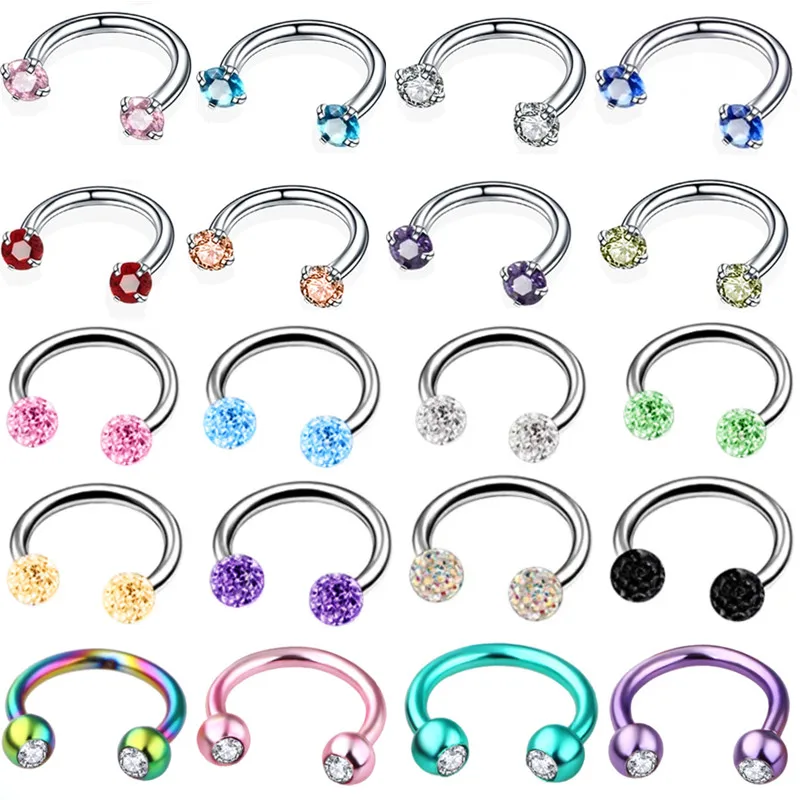 1/2PCS Stainless Steel Crystal Horseshoe Piercing Septum Ring Cartailage Piercing Earring Helix Horseshoe Nose Ring Daith Hoop