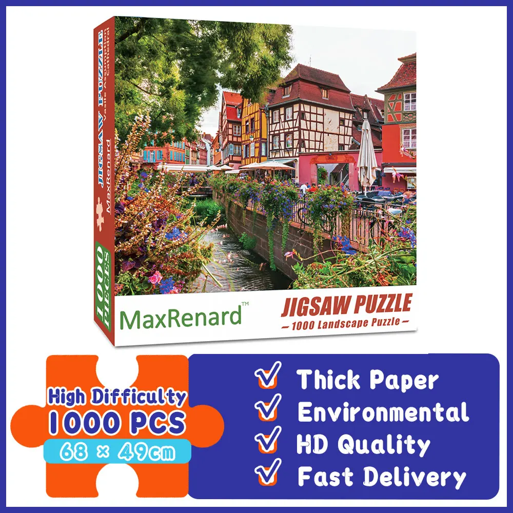 

MaxRenard 50*70cm Jigsaw Puzzles 1000 Pieces for Adults Colmar Landscape Decompression Toys Puzzles for Adults Kids Family Games