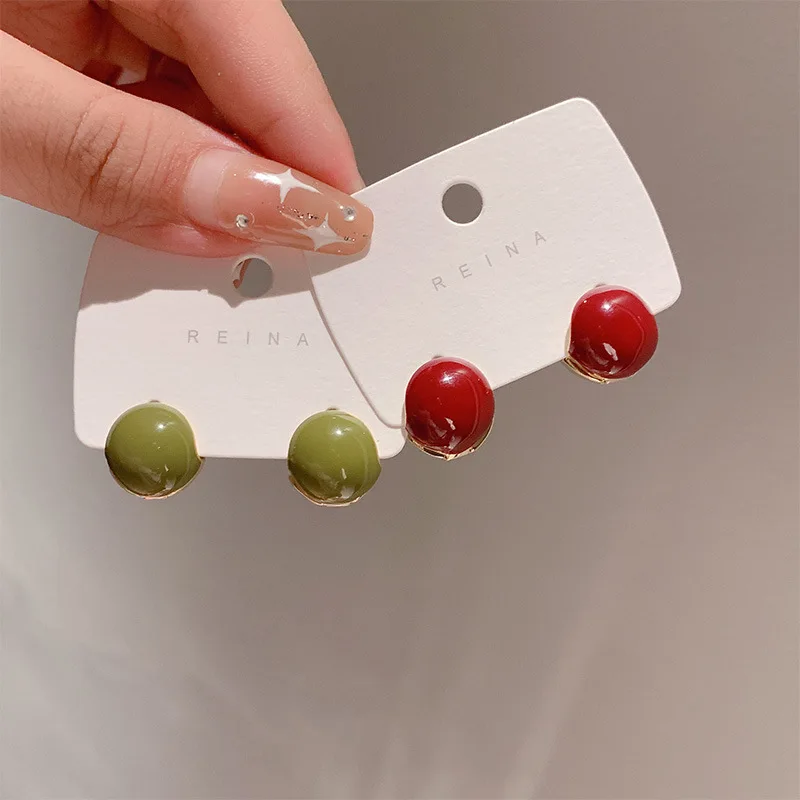 

YAOLOGE Wholesale Green Red Round Enamel Stud Earrings 2021 Trend Casual Earrings For Women Party Gift Fashion Jewelry Brincos