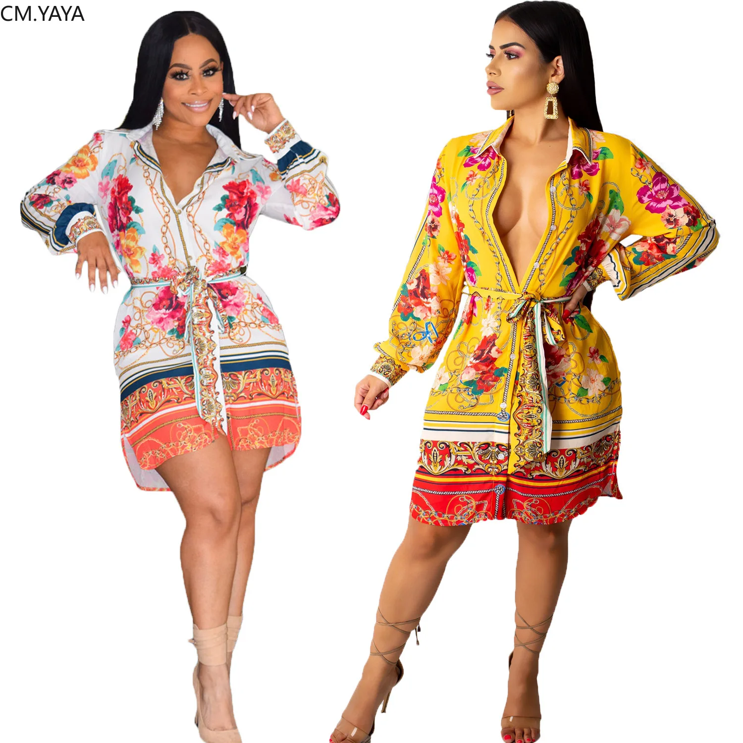 2019 женские осенние пояса Африка винтажный принт отложной воротник длинный рукав