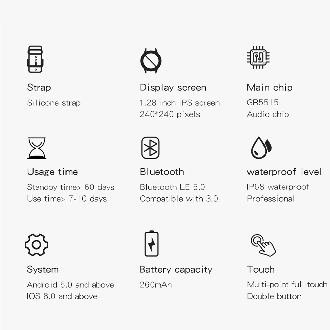 

A10 Smart watch GPS Smart Watch Men Women Full Touch Screen IP68 Waterproof Heart Rate Blood Pressure Smartwatch