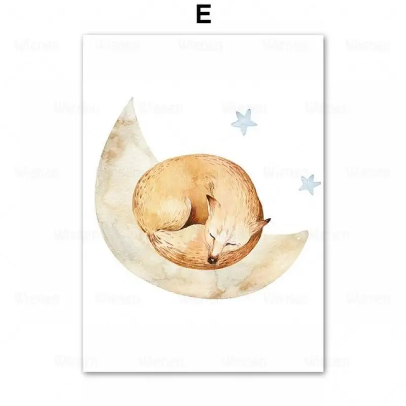 

Cartoon Animal Mural Canvas Painting Bear Deer Rabbit Fox Raccoon Good Night Dream Posters and Prints Nursery Baby Room Decor