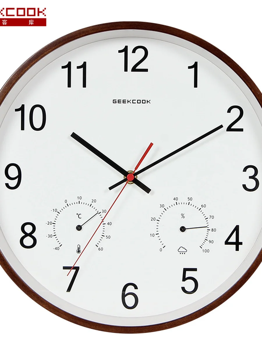 Прозрачное небо Простые изгибные деревянные настенные часы с термогигрометром и множественными функциями для гостиной и спальни