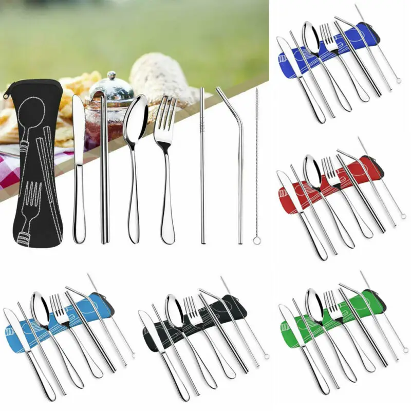 7 шт./компл. портативный набор столовых приборов ложка из нержавеющей стали вилка