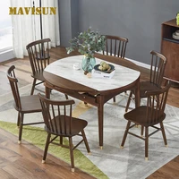 European-Style Folding 6-Person Dining Table And Chair Minimalist Small Apartment Round Square Space-Saving Kitchen Furniture