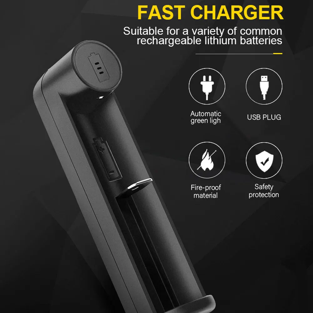 

Battery Charger Smart Charging 1 Slot USB 18650 26650 18350 32650 21700 26700 26500 25500 Li-Ion Rechargeable Battery Charger