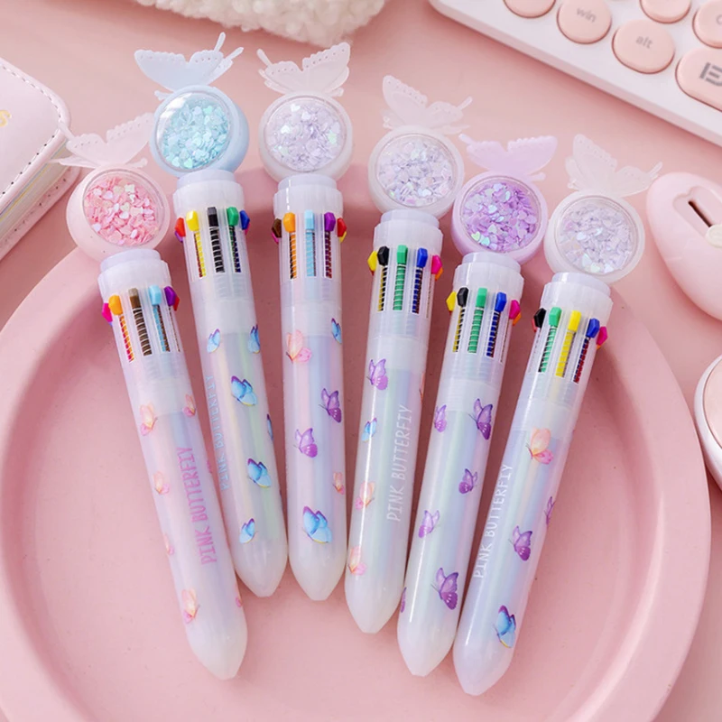

1Pcs 10 Color Sequins Multicolor Ballpoint Pen Creative Butterfly Ball Pens Girls Students Gift School Office Writing Supplies