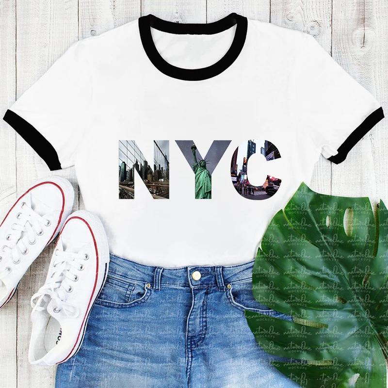 

Женская футболка в стиле Харадзюку, модная хипстерская футболка с надписью Нью-Йорка, лето 2021