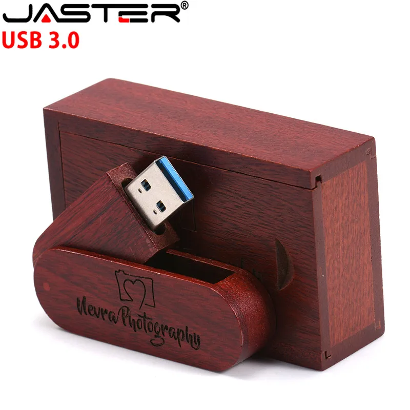 JASTER USB 3,0 логотип на заказ вращающийся деревянный usb+ коробка USB флэш-накопитель 4 Гб 16 г 32 Гб 64 г карта памяти для фотосъемки свадьбы