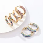 Серьги-кольца женские радужные с фианитами, каффы, 2020