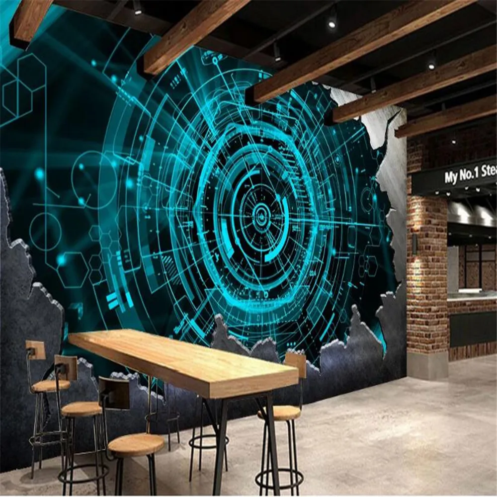 Milofi пользовательские 3D Настенные обои стальная пластина технология Бар Ресторан оснащение фон украшения стены живопись обои