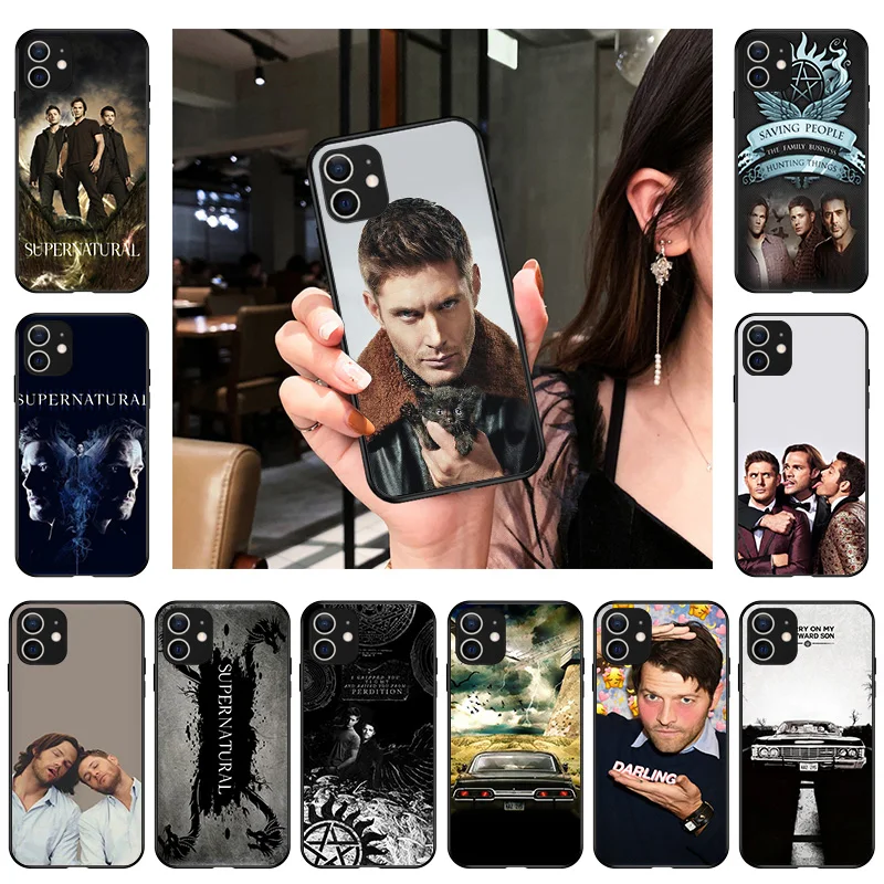 

Phone Case For iPhone 13 Pro 11 12Pro Max Mini XR 7 8 SE2020 X XS Max 6 7 8 6s Plus Luxury Black Shell Cover Supernatural funda