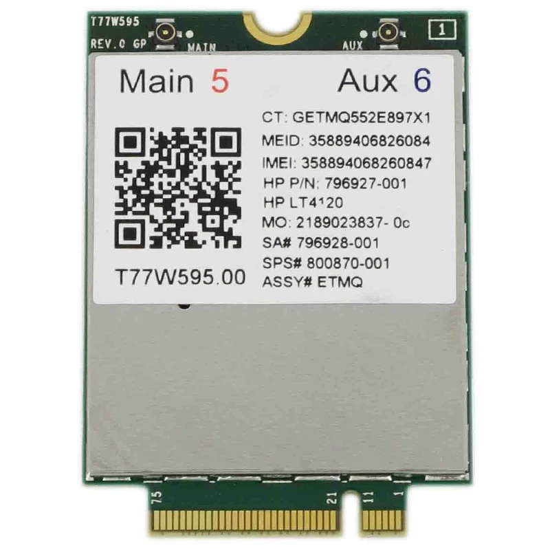 Lt4120 X5 LTE T77W595 796928-001 4G WWAN M.2 150 Мбит/с модем для HP Elite X2 840 850 G3 640 650 645 G2 серебристый |
