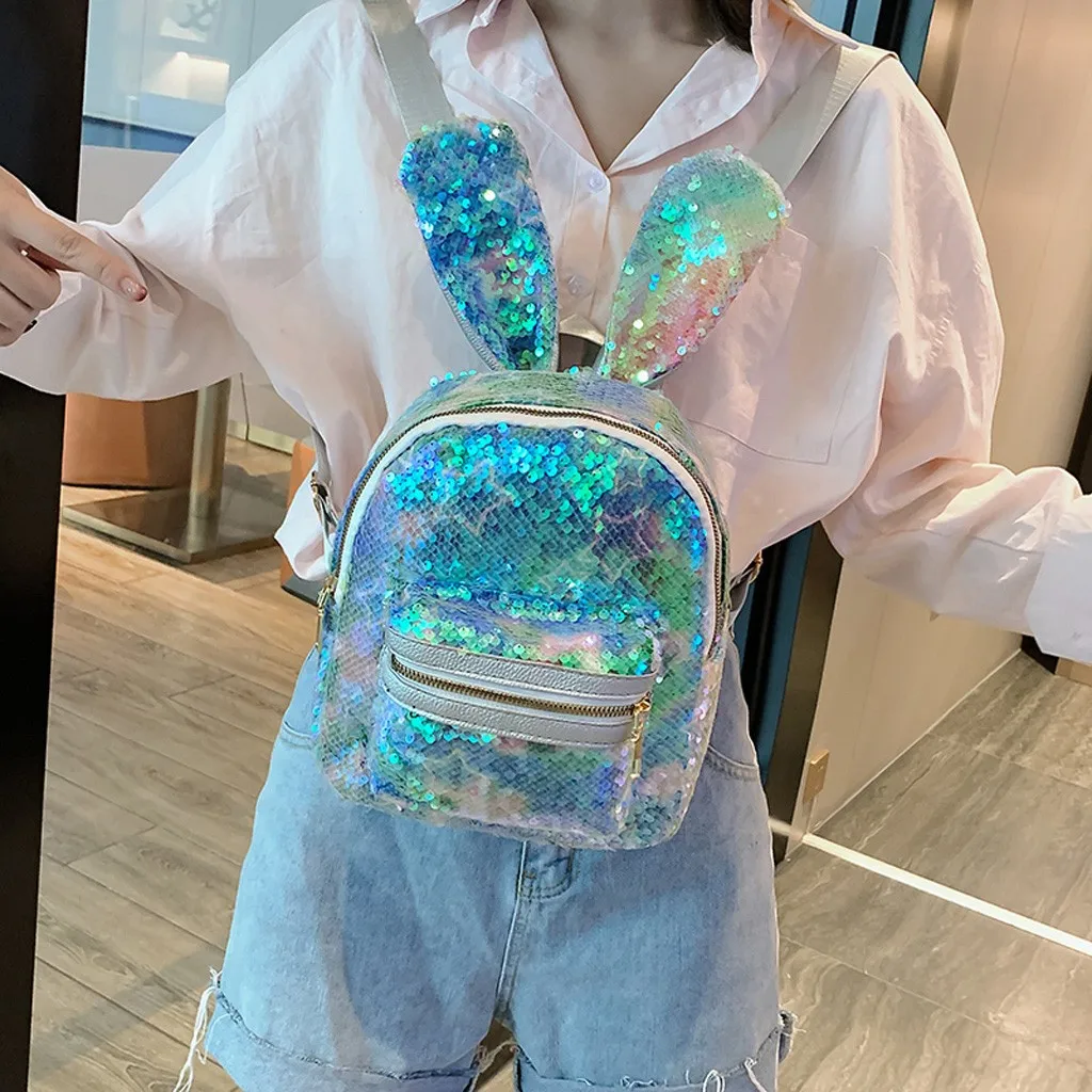 Женский рюкзак с заячьими ушками и блестками мини крутые рюкзаки для девочек