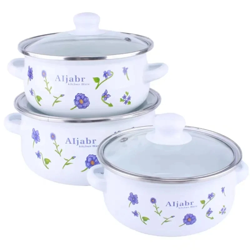 Enamel Pot with Lid Saucepan Milk Soup Noodle Cooking Small Pots for Kitchen Cookware BigCooking | Дом и сад