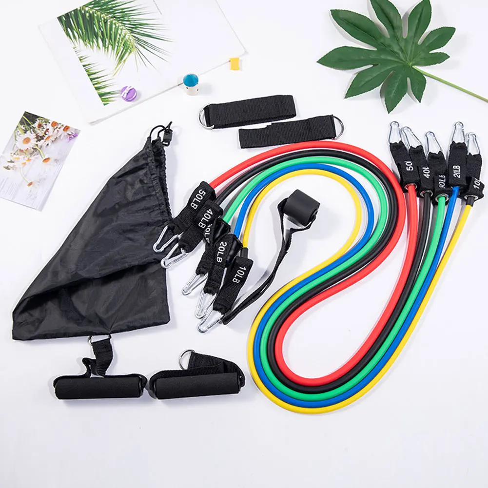

150lbs Elastic Resistance Bands Powerful Upgrade Pull Rope Fitness 11Piece Rally DeviceMuscle Training MultiFunction Family Set
