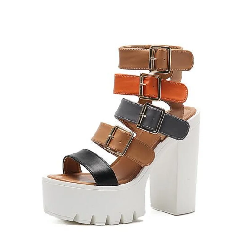 

2019 new summer fashion sexy ladies sandals nightclub open toe thick with high-heeled waterproof hollow belt buckle high heels