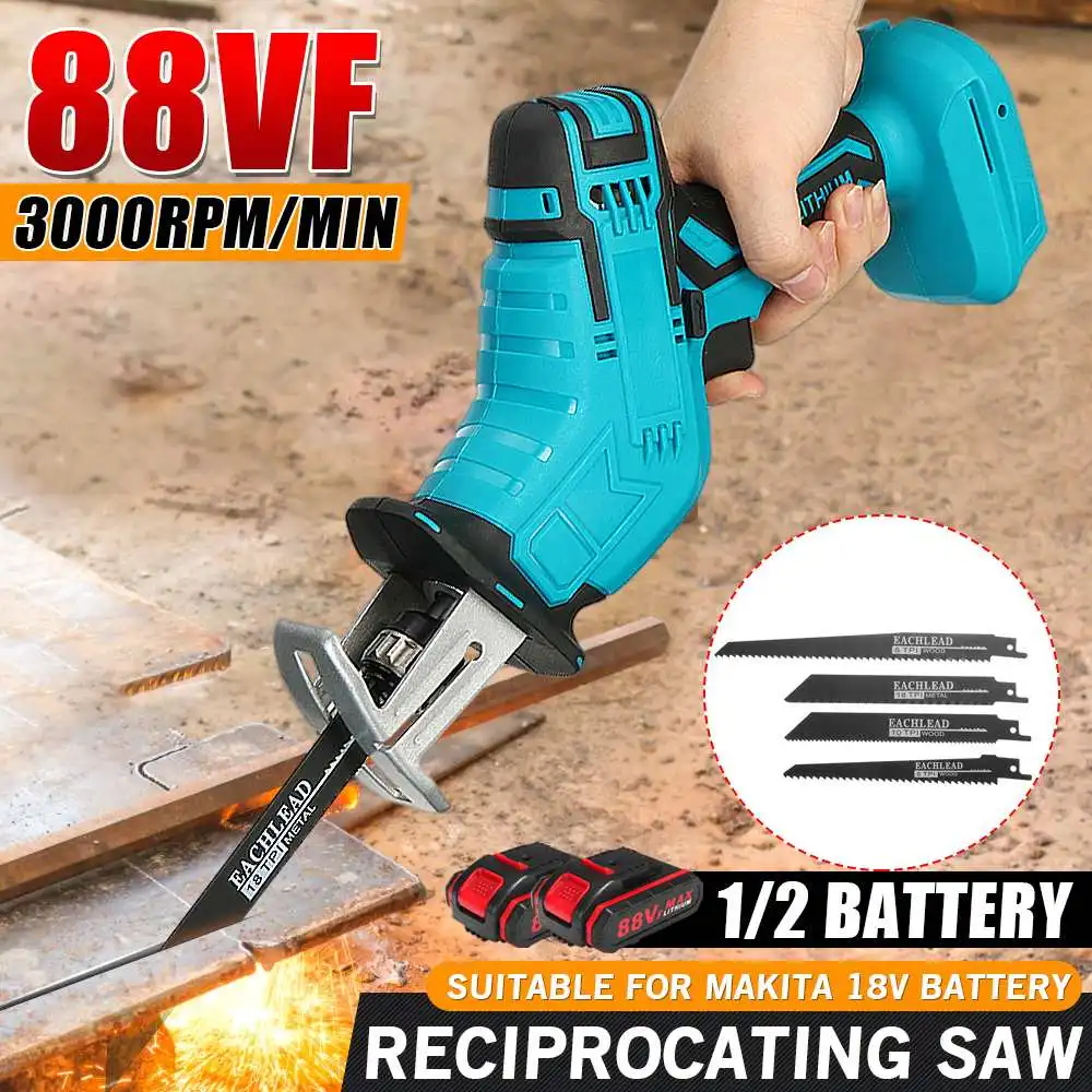 

Mini Electric Saw Cordless Reciprocating Saw Woodworking Cutting DIY Power Saws Tool with 4 Saw Blades for 18V Makita Battery