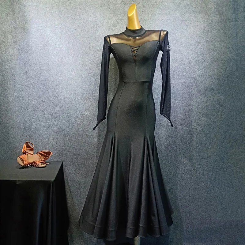 

Ballroom Dance Competition Dresses Net Yarn Long Sleeve Standard Flamenco Waltz Dancing Dress Women Performance Wear Lady DN3865