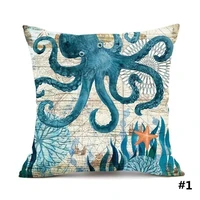 square cushion pillowcase ocean style mediterranean vintage nautical sea theme decorative cotton linen throw pillow covers 45x45