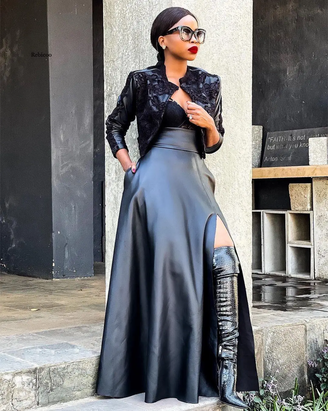 

Женская юбка из искусственной кожи, коричневая элегантная юбка с высокой талией, Женская однотонная модная шикарная юбка средней длины из и...