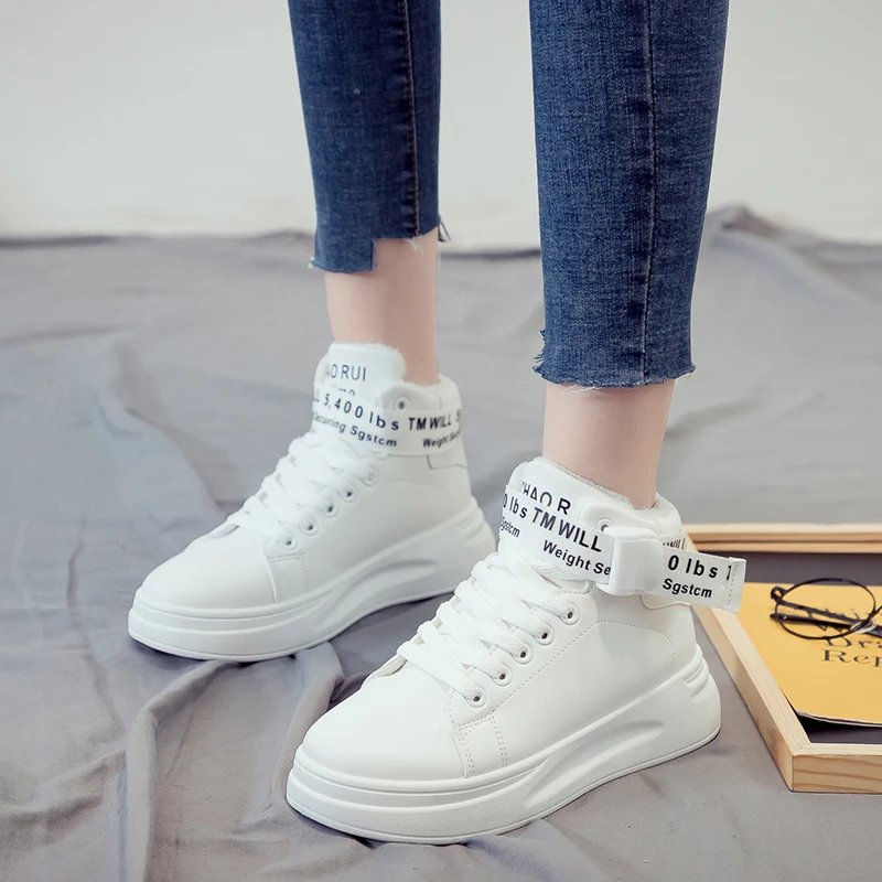 

White Shoes Woman Sneakers Platform 2019 High Top Sneakers Warm womens Winter Fur Sneakers Female Casual Outdoor Snow Shoes