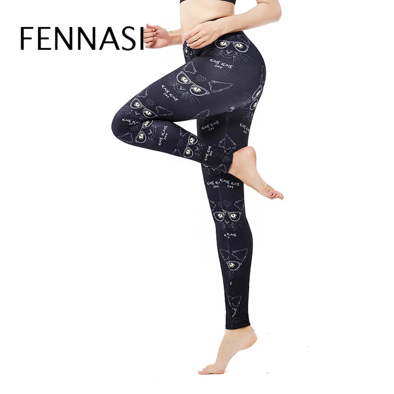 

Женские дышащие леггинсы FENNASI с высокой талией, новинка, сексуальные женские леггинсы в виде черного кота на Хэллоуин, забавные тонкие женск...