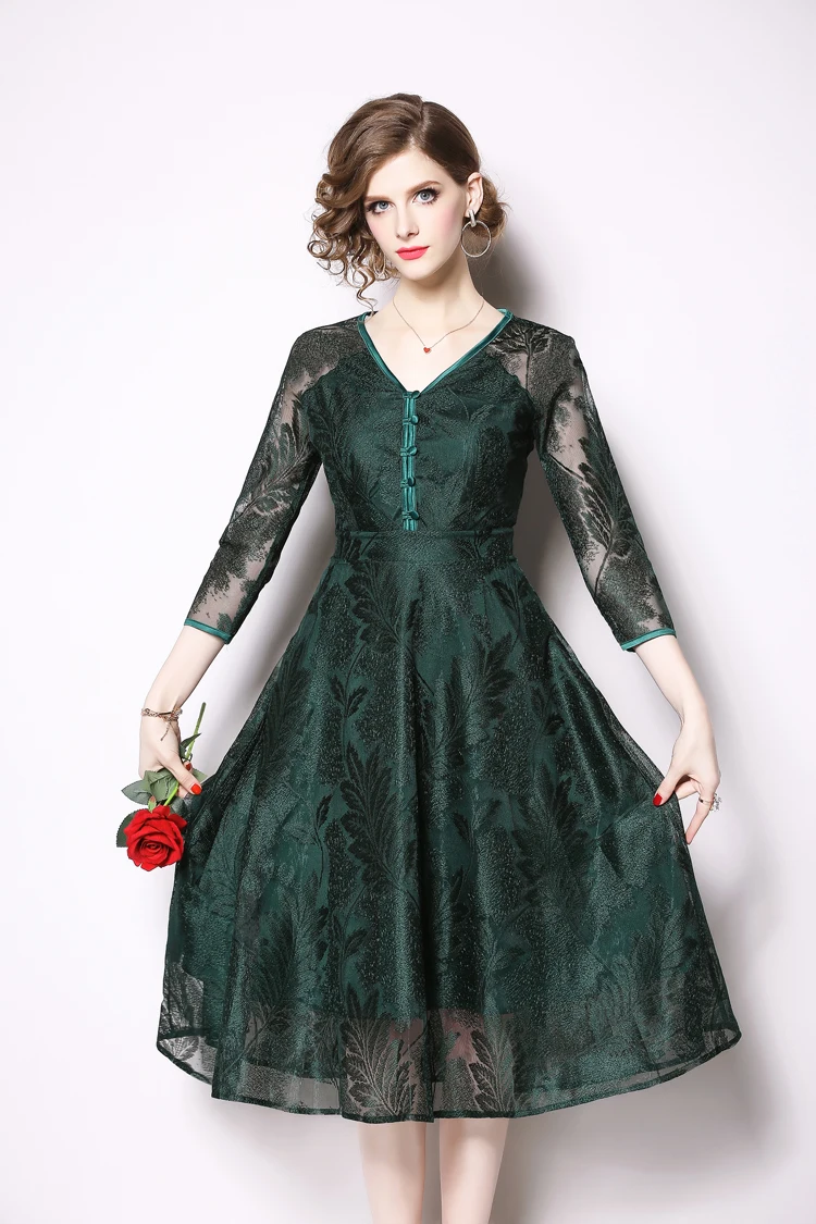 H han queen Новое Осеннее Открытое платье Vestidos элегантное офисное женское платье Сексуальное Тонкое Платье с v-образным вырезом для работы деловые повседневные кружевные платья