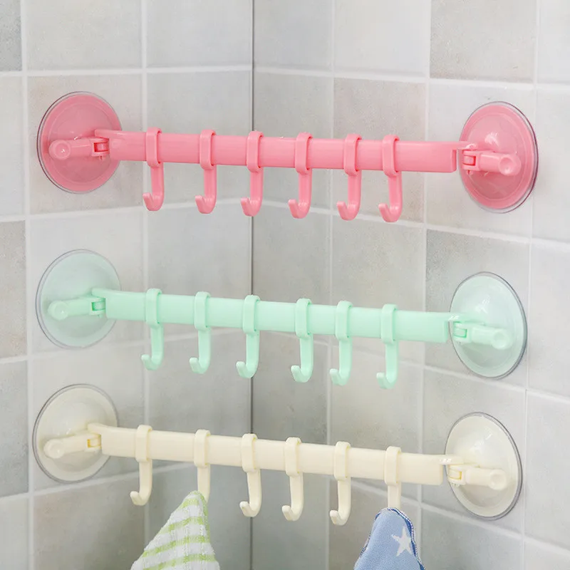 

Adjustable 6 Hooks Double Suction Cup Towel Hanger Rack Hanging Shelves Holders Lock Type Sucker Bathroom Hook Organizer U3