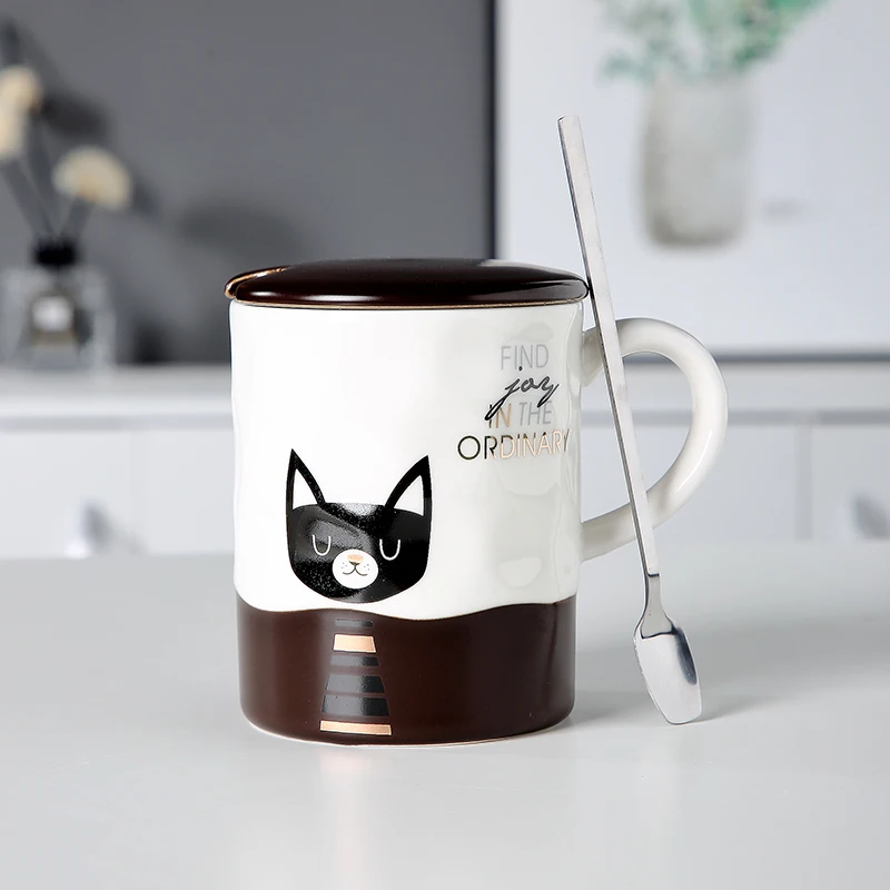 EWAYS креативная керамическая чашка ложка с крышкой милая мультяшная кружка