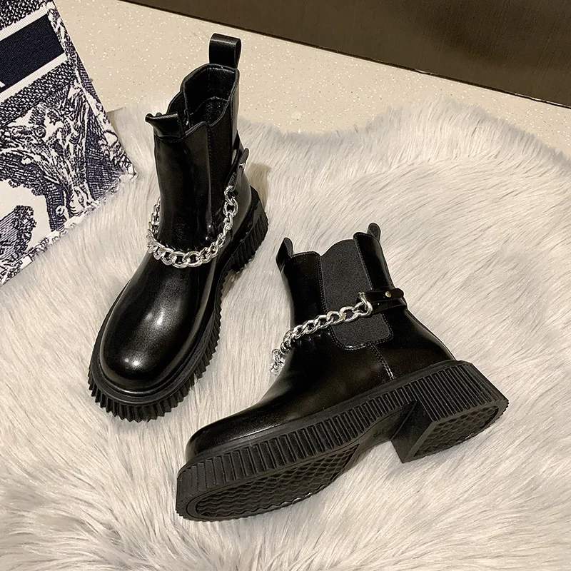 

Boots for Women's 2021 Winter New Women Ankle Boots Ladies Platform Chelsea Boots Metal Chain Fashion Martin Boots Botas Mujer