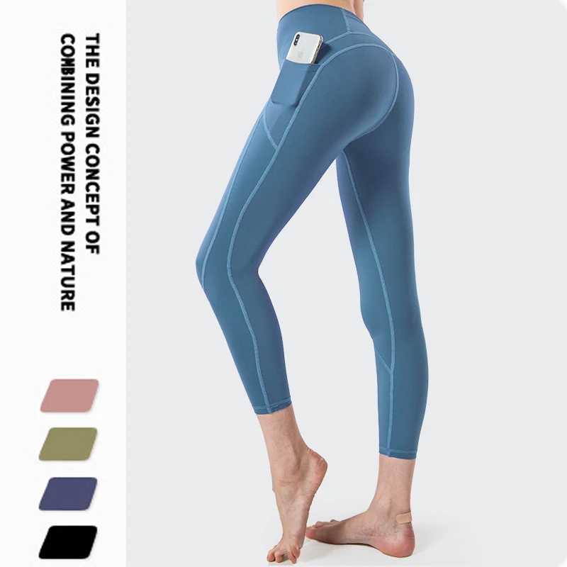 

Solid Colors High Waist Yoga Pants Gym Clothes Training Tights Fitness Sport Leggings Pocket Workout Running Women Sportswear