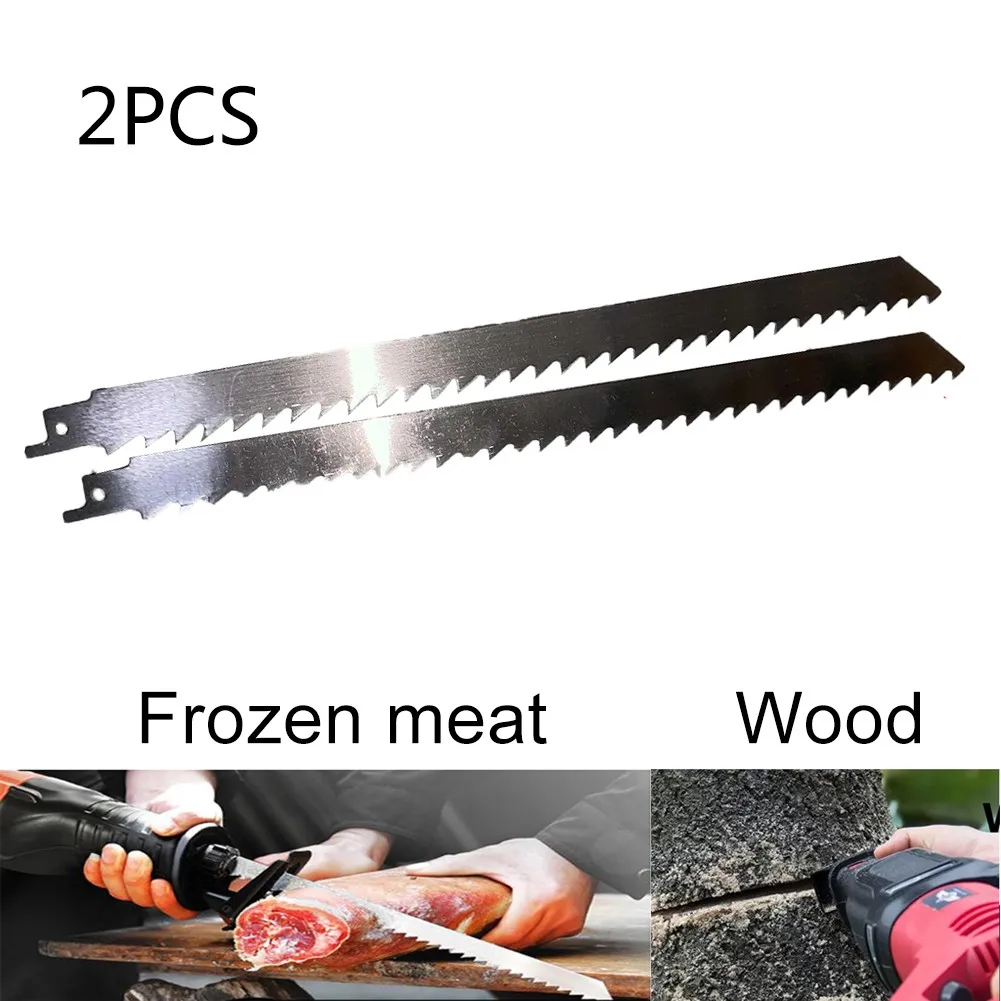 Hoja de sierra alternante de acero inoxidable para cortar carne, cortador para cortar carne congelada, hielo, Metal y madera, 300mm, 2 piezas